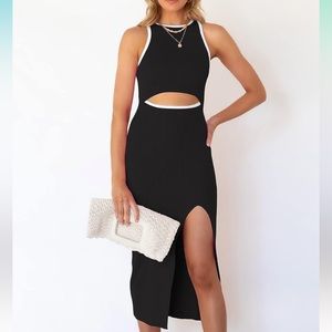 Pink Queen Women's Cutout Sleeveless Tank Slit Ribbed Bodycon Midi Dresses